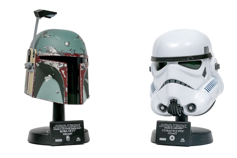 Collection Of Two Collectible Star Wars Miniature Helmets On Stands Includes Boba Fett's helmet together with a Stormtrooper helmet. (item #299820)